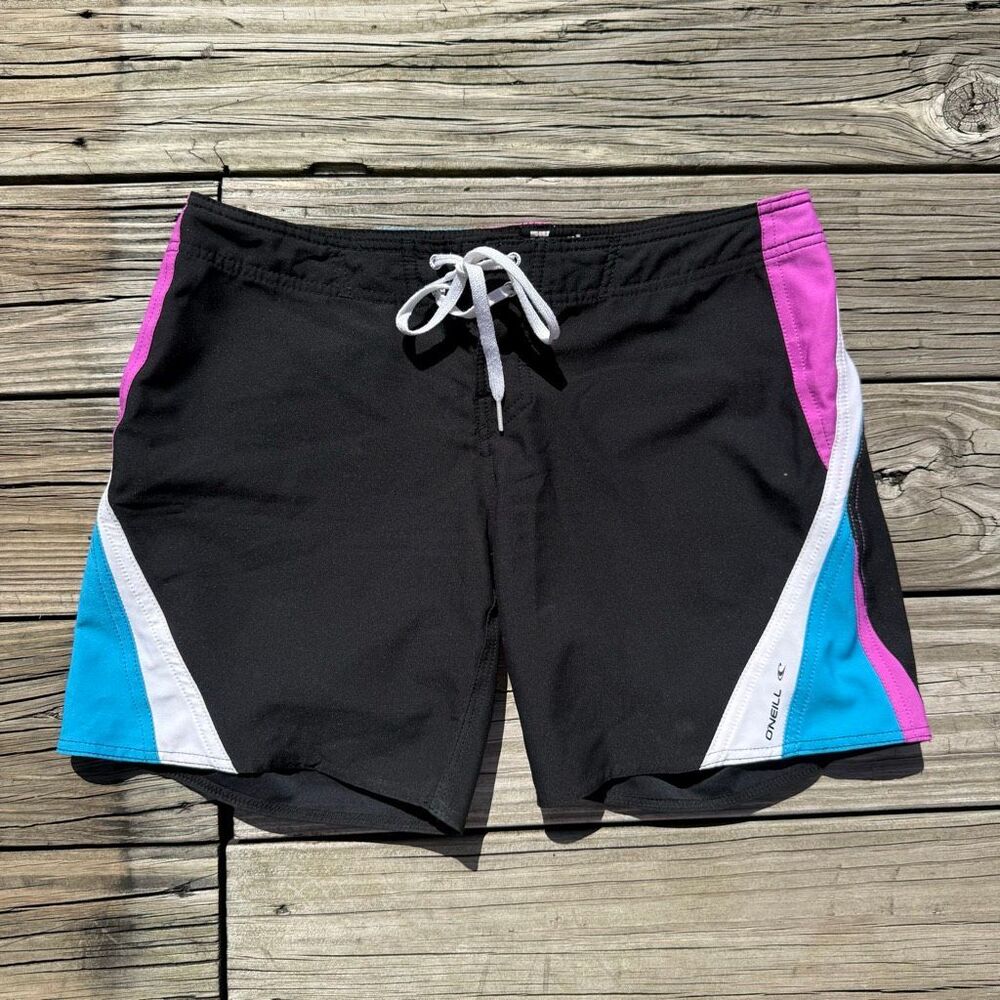 O’Neill Superfreak Black Pink Blue Colorblock Low Rise Board Shorts Size 5